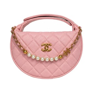 Chanel Moon Bag Mini in Caviar Leather with Zipper and Pearl Chain for Handheld Shoulder Carry