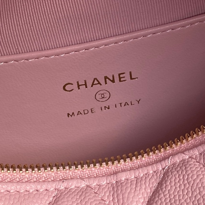 Chanel Moon Bag Mini in Caviar Leather with Zipper and Pearl Chain for Handheld Shoulder Carry