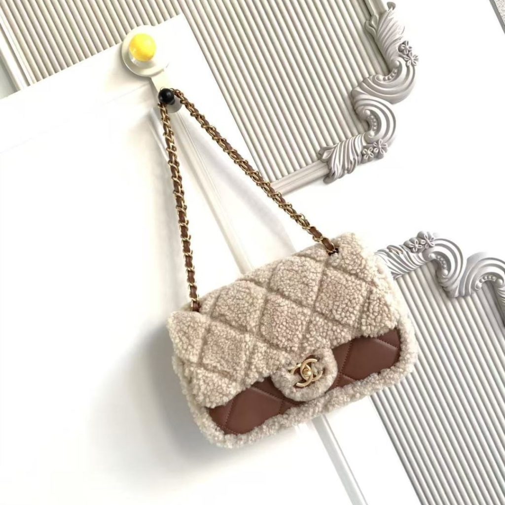 Chanel Classic Flap in Shearling and Lambskin with Turn-lock for Shoulder Crossbody Carry