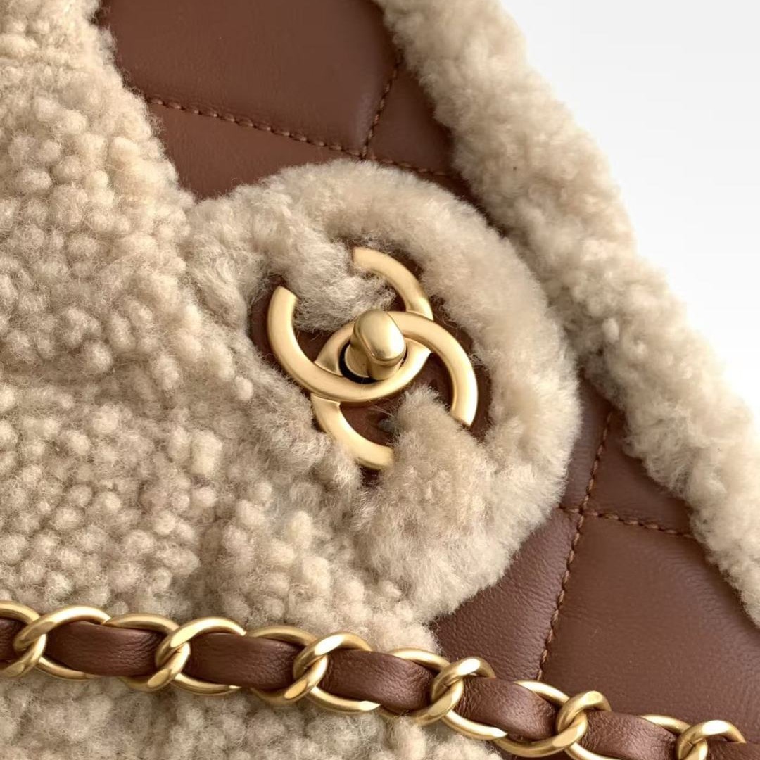 Chanel Classic Flap in Shearling and Lambskin with Turn-lock for Shoulder Crossbody Carry