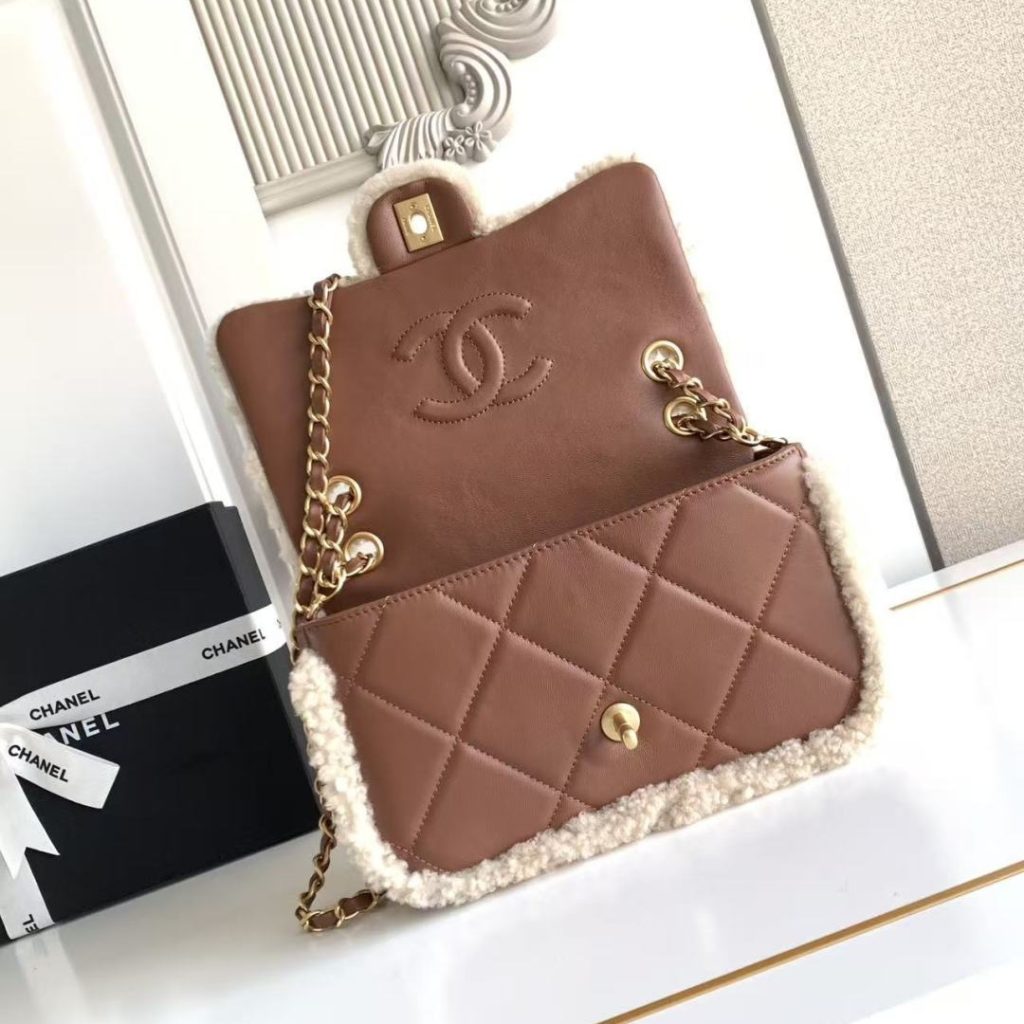 Chanel Classic Flap in Shearling and Lambskin with Turn-lock for Shoulder Crossbody Carry
