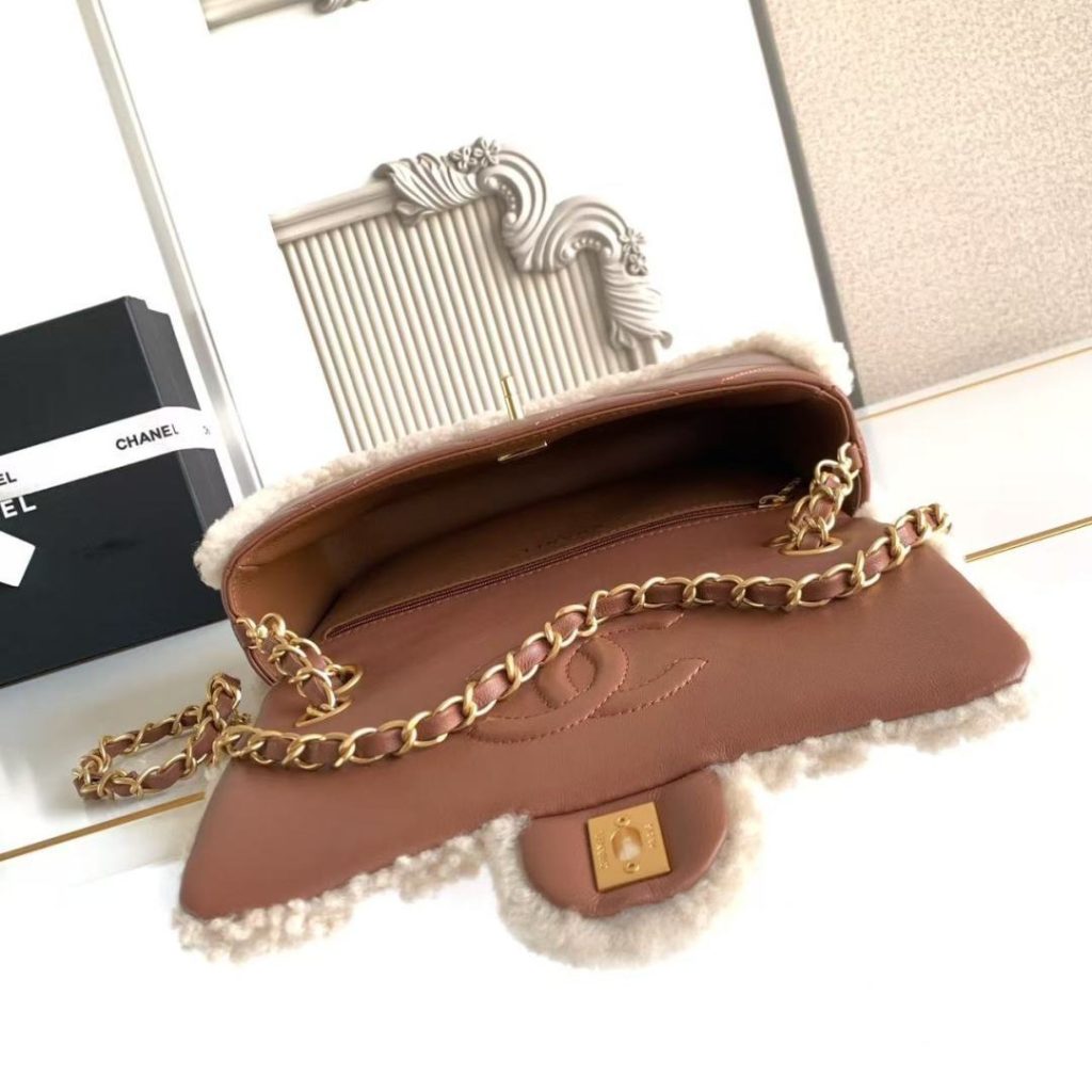 Chanel Classic Flap in Shearling and Lambskin with Turn-lock for Shoulder Crossbody Carry