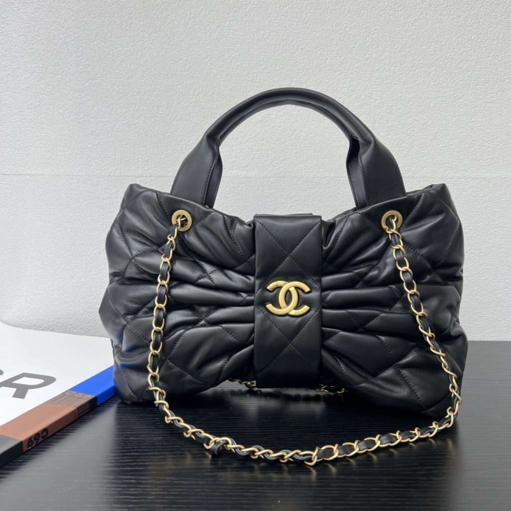 Chanel 25K Roulis Bow Hobo Medium in Lambskin with Magnetic Snap for Handheld Shoulder Carry