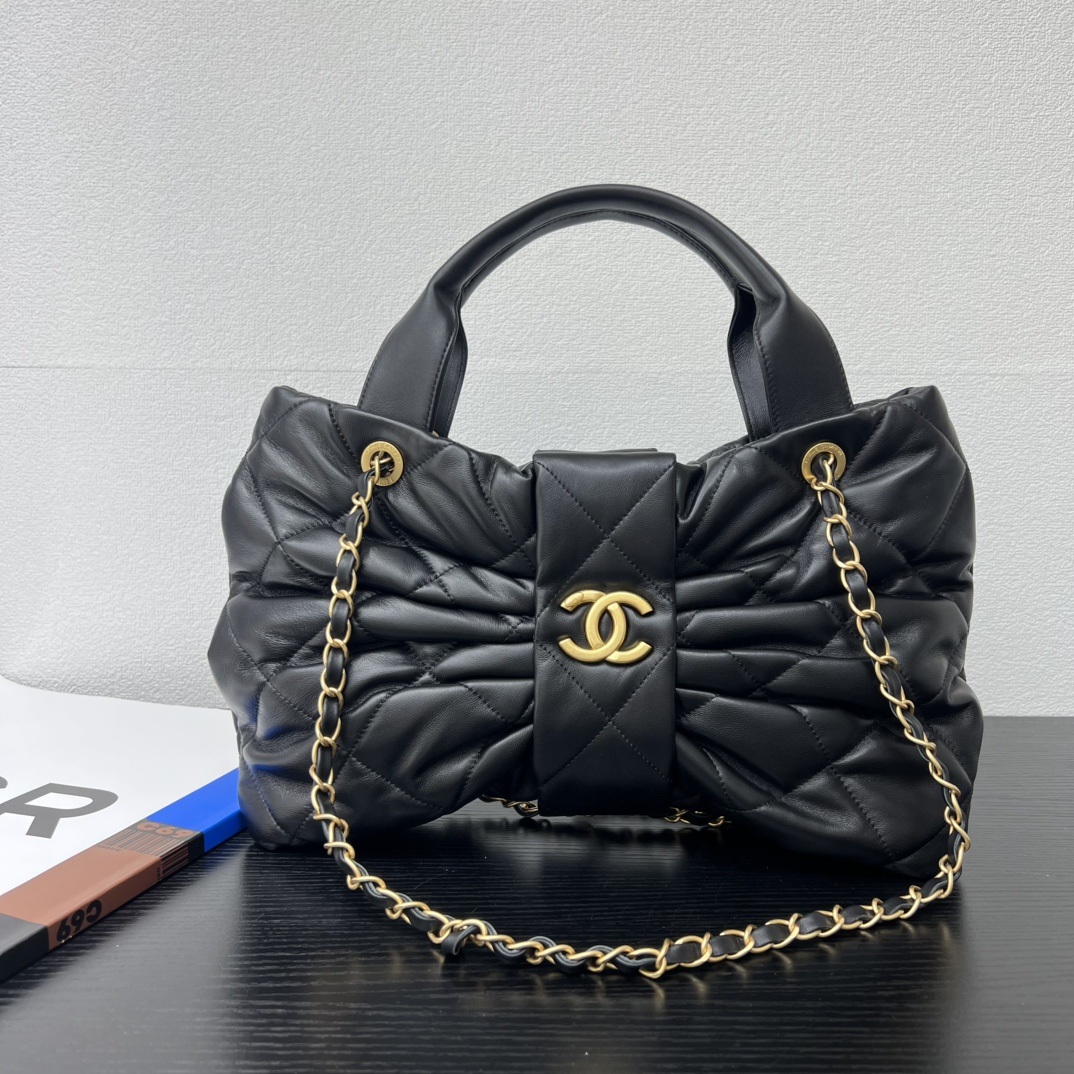 Chanel 25K Roulis Bow Hobo Medium in Lambskin with Magnetic Snap for Handheld Shoulder Carry