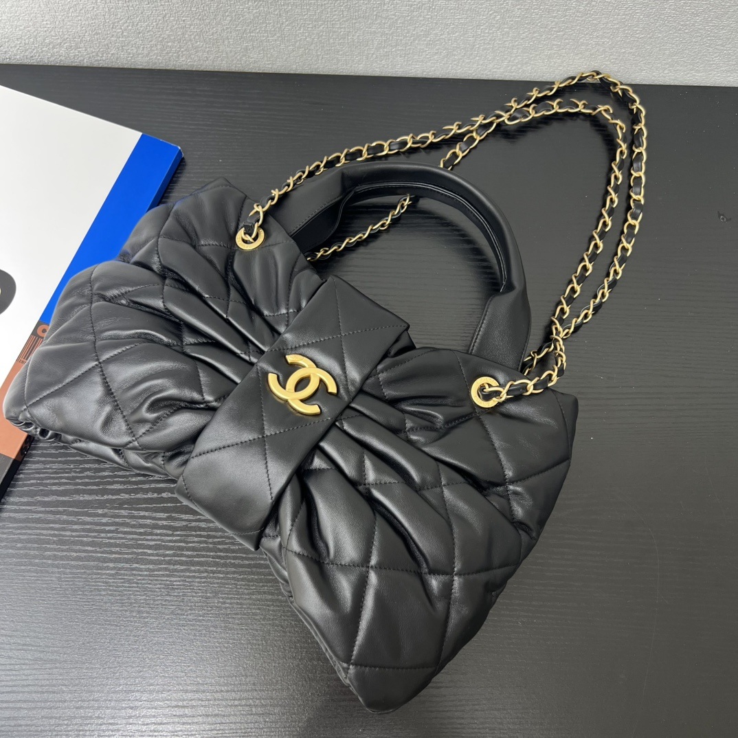 Chanel 25K Roulis Bow Hobo Medium in Lambskin with Magnetic Snap for Handheld Shoulder Carry