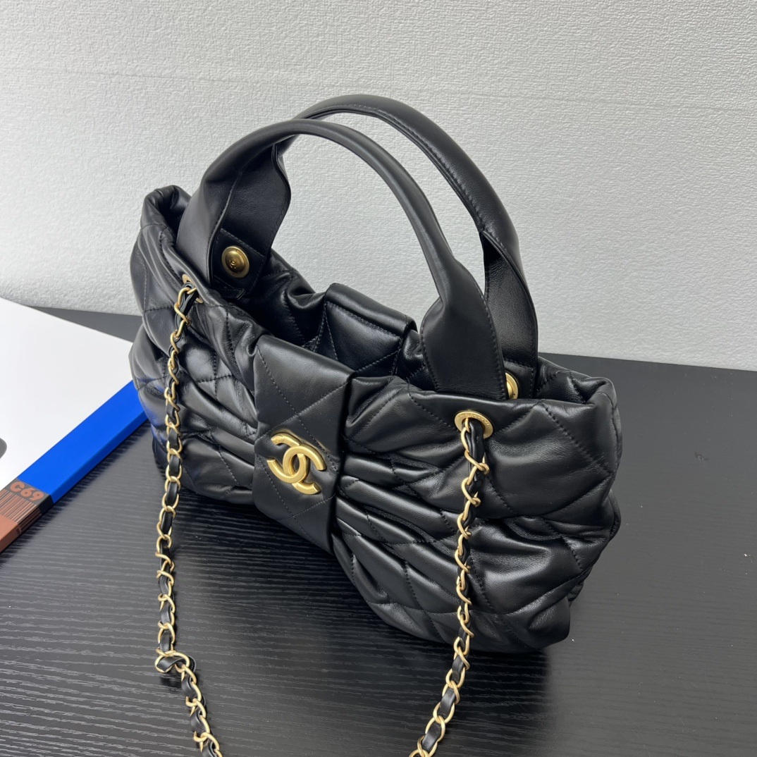 Chanel 25K Roulis Bow Hobo Medium in Lambskin with Magnetic Snap for Handheld Shoulder Carry