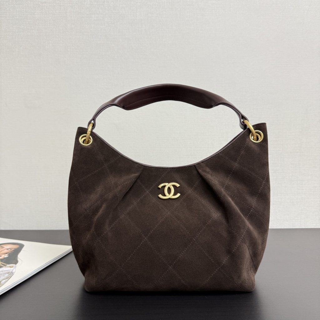 Chanel Hobo Bag in Soft Suede with Slip Top for Handheld Shoulder Crossbody Carry