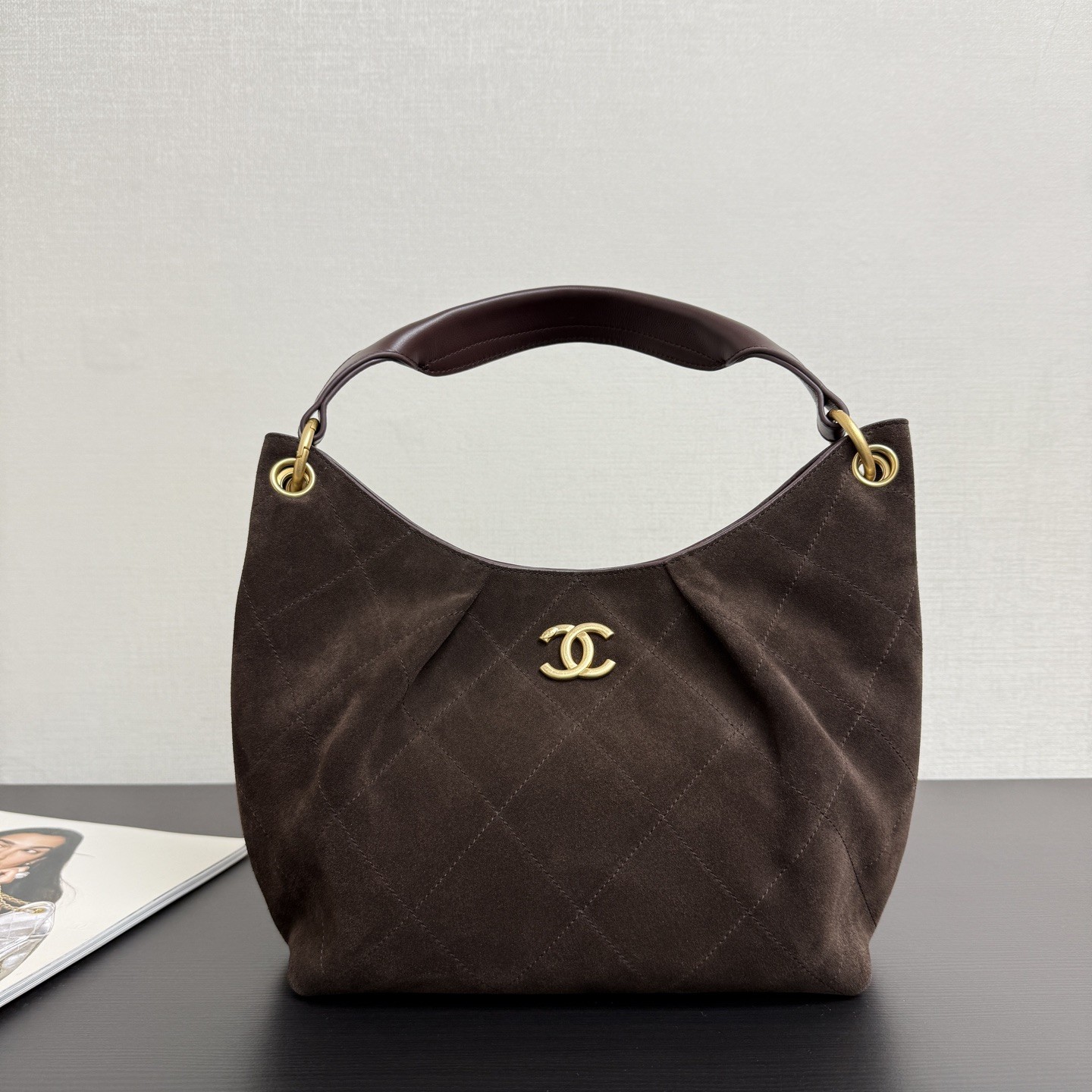 Chanel Hobo Bag in Soft Suede with Slip Top for Handheld Shoulder Crossbody Carry