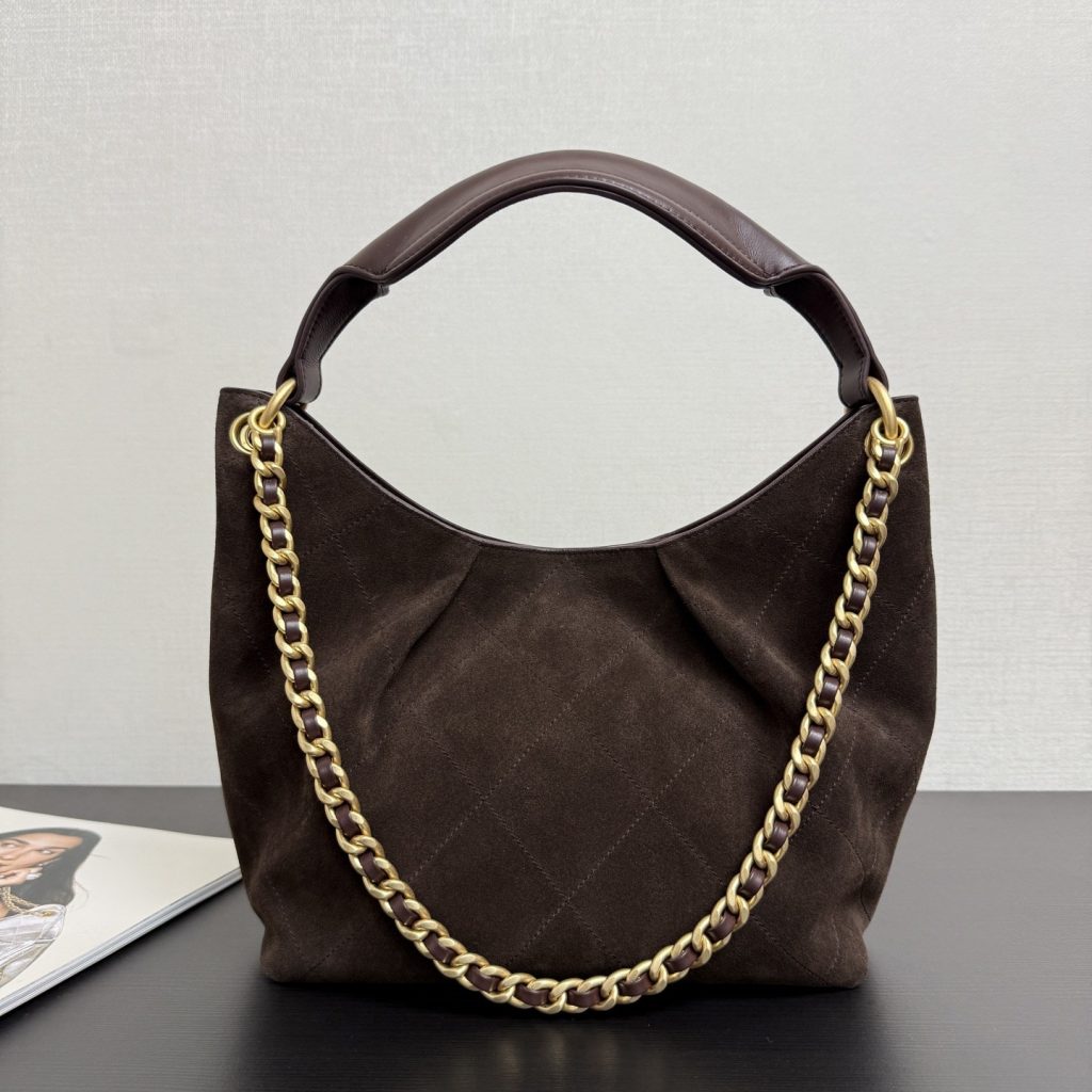 Chanel Hobo Bag in Soft Suede with Slip Top for Handheld Shoulder Crossbody Carry