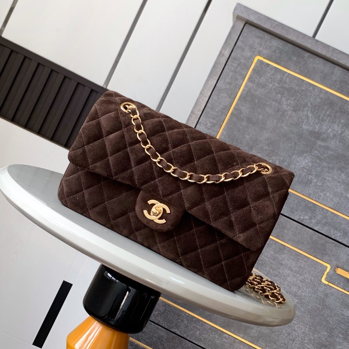 Chanel Classic Flap Medium in Suede with Twist Lock for Shoulder Crossbody Bag Carry