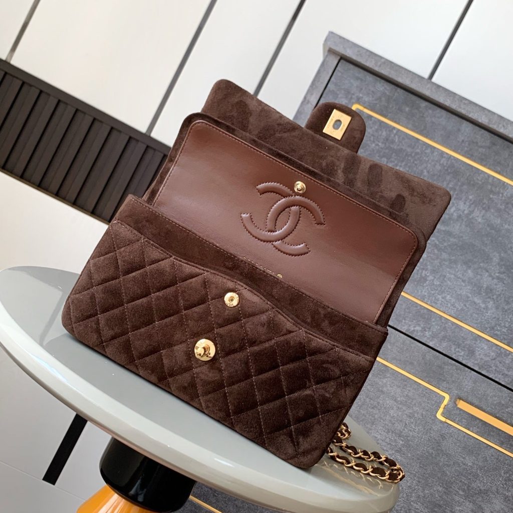 Chanel Classic Flap Medium in Suede with Twist Lock for Shoulder Crossbody Bag Carry