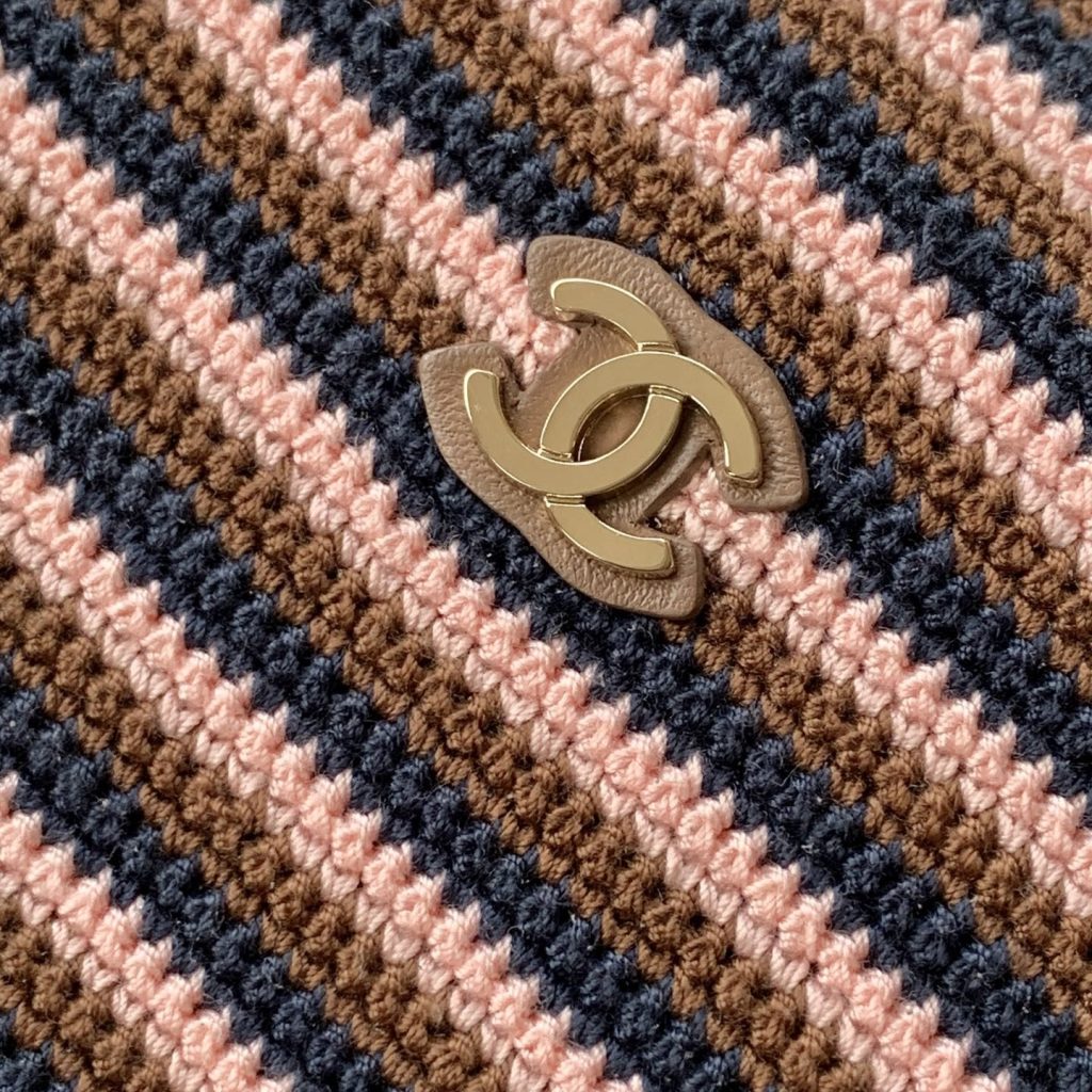 Chanel Bucket Bag Medium in Knitted Wool/Cotton Blend with Open Top Closure for Hand Shoulder Carry