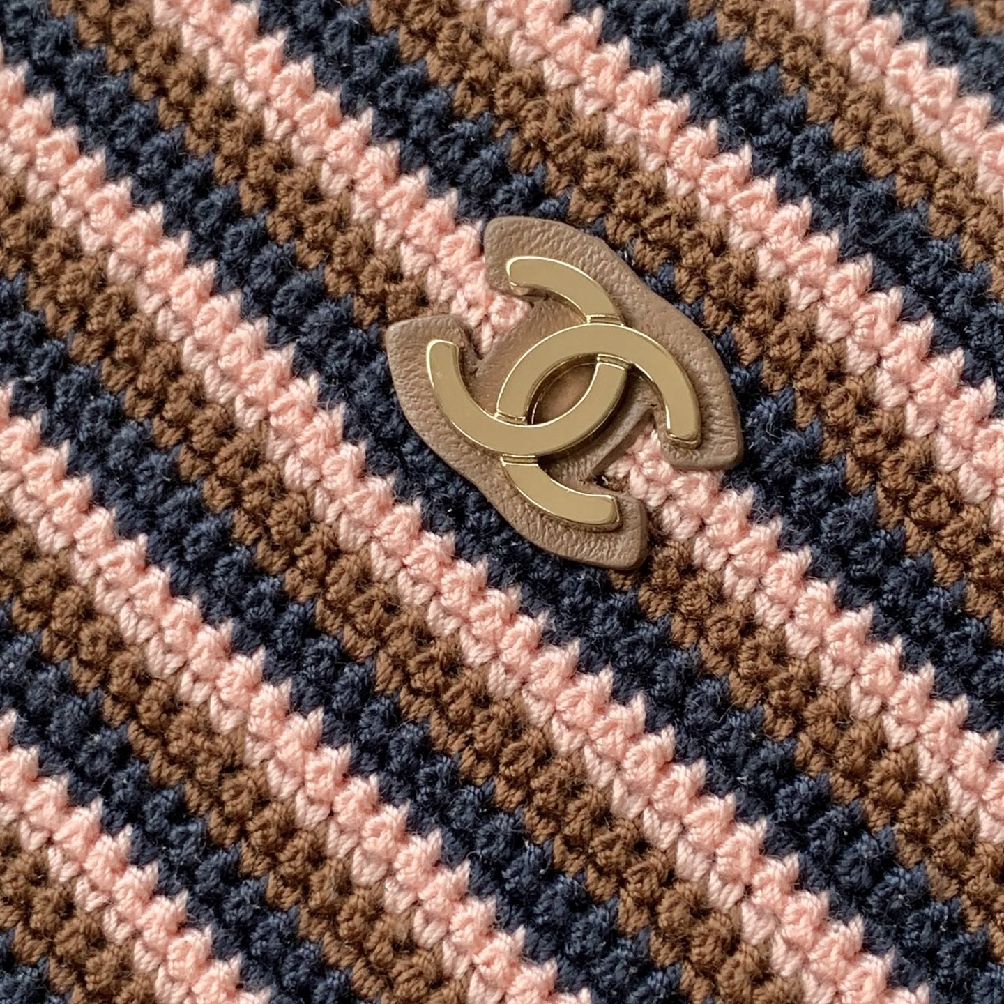 Chanel Bucket Bag Medium in Knitted Wool/Cotton Blend with Open Top Closure for Hand Shoulder Carry