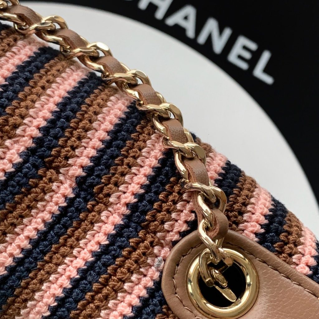 Chanel Bucket Bag Medium in Knitted Wool/Cotton Blend with Open Top Closure for Hand Shoulder Carry