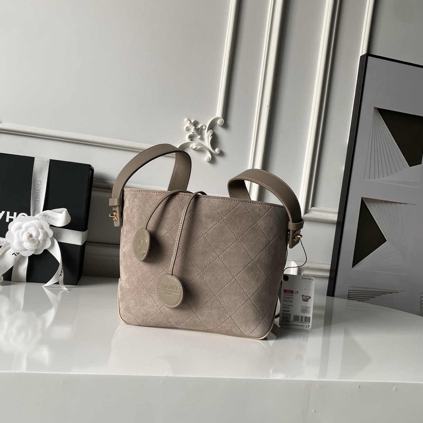 Chanel Bucket Bag in Soft Suede with Open Top for Handheld Shoulder Crossbody Carry