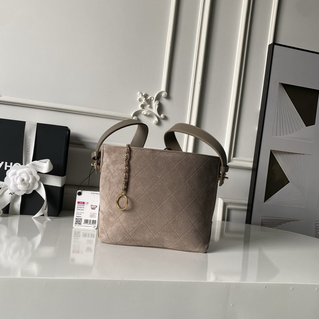 Chanel Bucket Bag in Soft Suede with Open Top for Handheld Shoulder Crossbody Carry