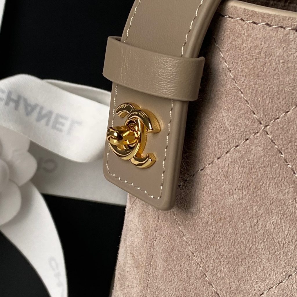 Chanel Bucket Bag in Soft Suede with Open Top for Handheld Shoulder Crossbody Carry