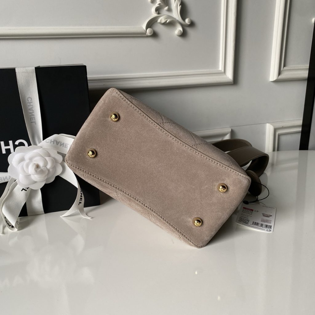 Chanel Bucket Bag in Soft Suede with Open Top for Handheld Shoulder Crossbody Carry