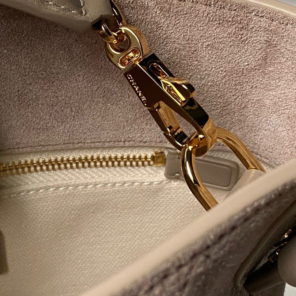 Chanel Bucket Bag in Soft Suede with Open Top for Handheld Shoulder Crossbody Carry