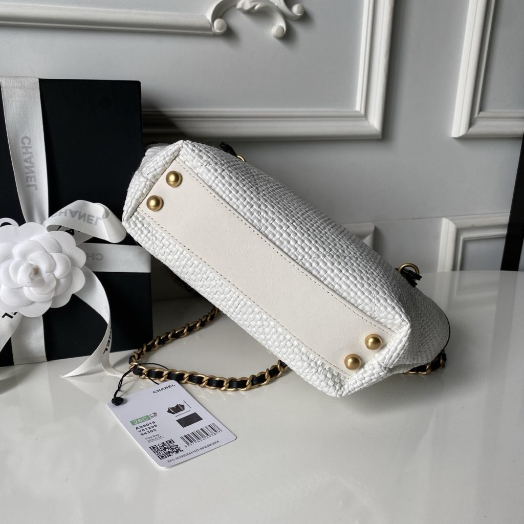 Chanel AS6015 in Raffia and Calfskin with Open Top for Handheld Shoulder Carry Designer Bag