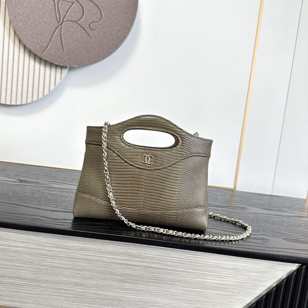 Chanel Nano 31 Lizard-embossed Calfskin Crossbody Bag with Magnetic Snap for Hand and Shoulder Carry