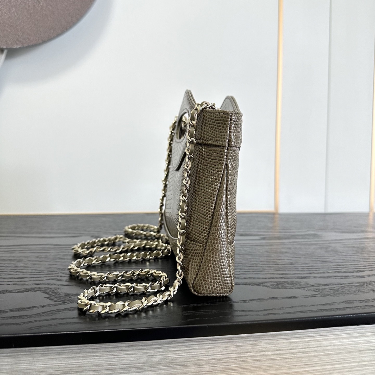 Chanel Nano 31 Lizard-embossed Calfskin Crossbody Bag with Magnetic Snap for Hand and Shoulder Carry