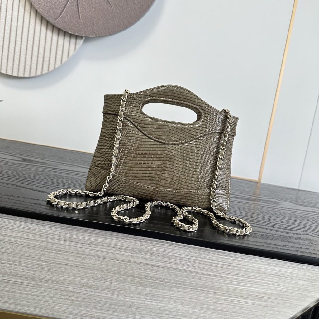 Chanel Nano 31 Lizard-embossed Calfskin Crossbody Bag with Magnetic Snap for Hand and Shoulder Carry