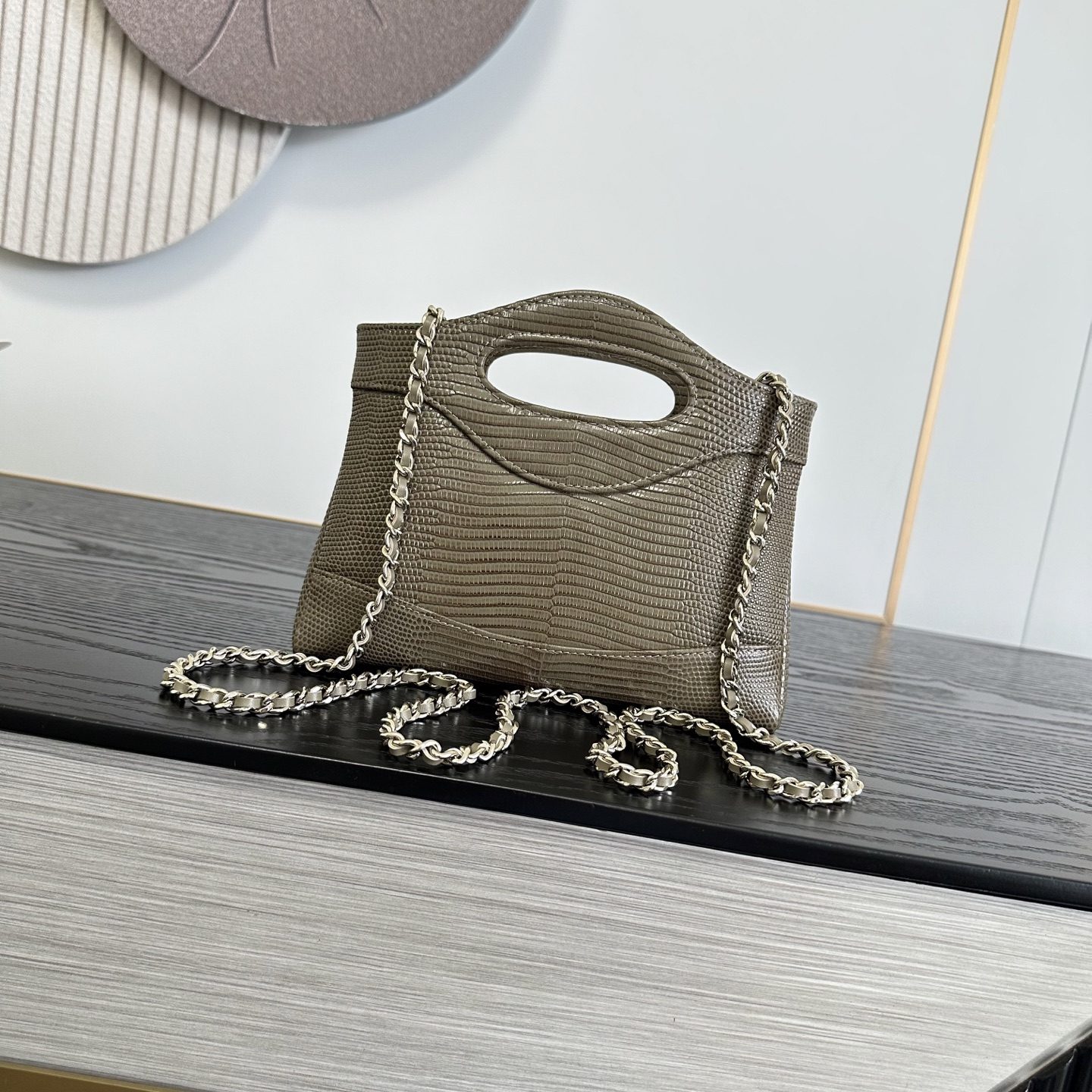 Chanel Nano 31 Lizard-embossed Calfskin Crossbody Bag with Magnetic Snap for Hand and Shoulder Carry