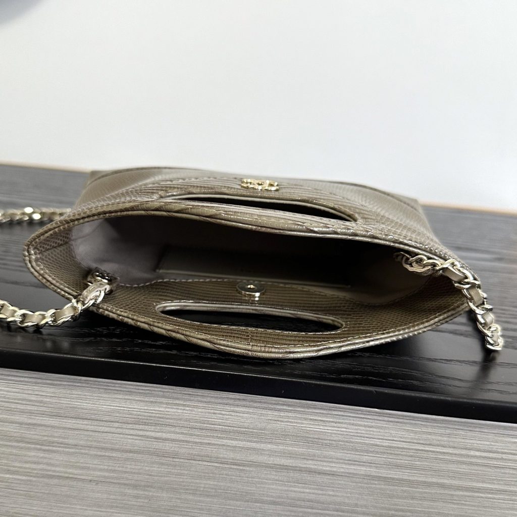 Chanel Nano 31 Lizard-embossed Calfskin Crossbody Bag with Magnetic Snap for Hand and Shoulder Carry