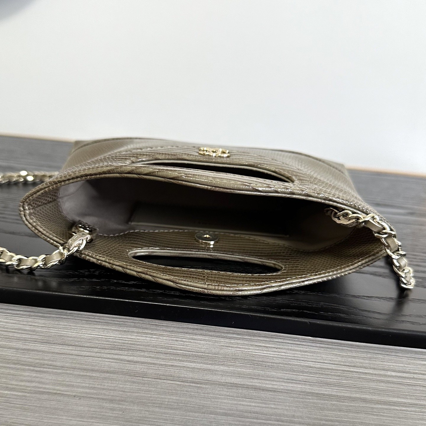 Chanel Nano 31 Lizard-embossed Calfskin Crossbody Bag with Magnetic Snap for Hand and Shoulder Carry