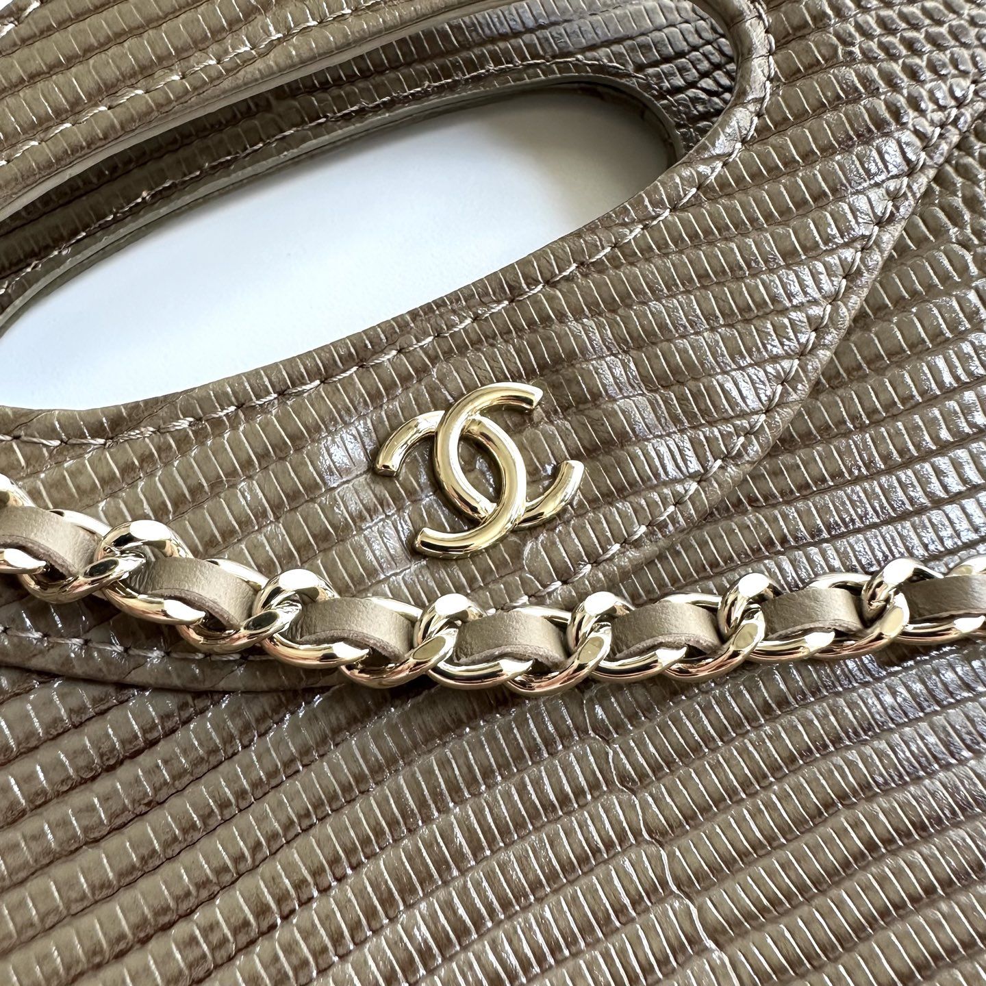Chanel Nano 31 Lizard-embossed Calfskin Crossbody Bag with Magnetic Snap for Hand and Shoulder Carry