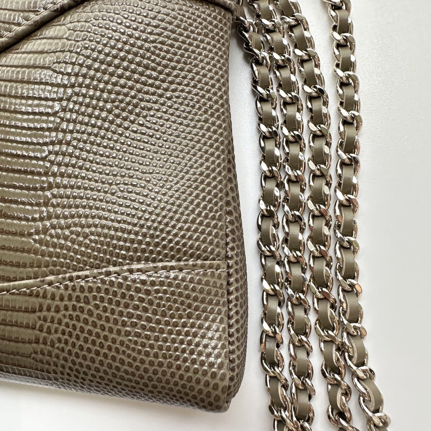 Chanel Nano 31 Lizard-embossed Calfskin Crossbody Bag with Magnetic Snap for Hand and Shoulder Carry