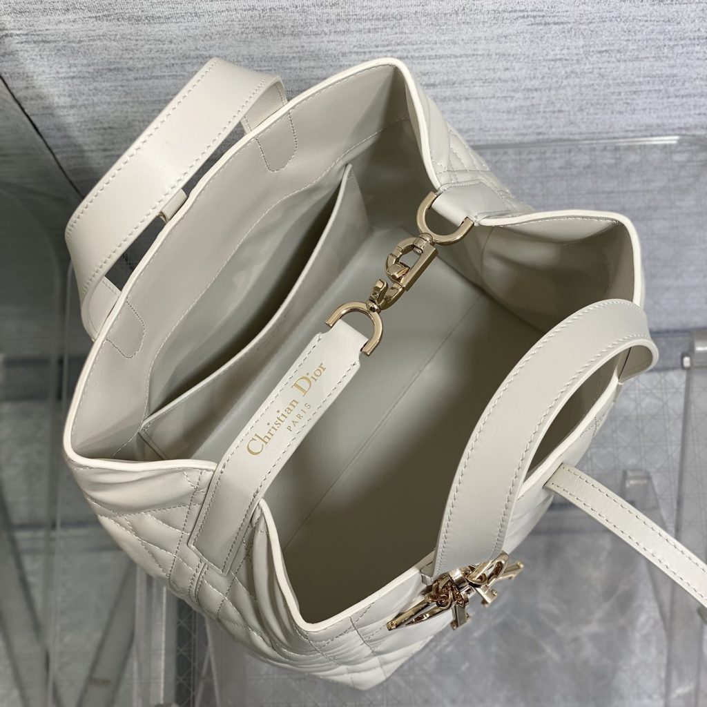 Dior Book Tote in Cannage Cuir with Open Top for Handheld Shoulder Carry 25cm Gold Hardware