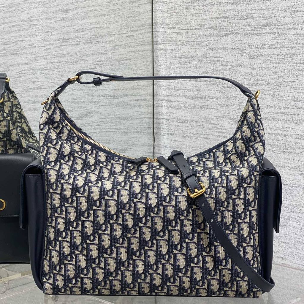 Dior Book Tote in Oblique Canvas with Lambskin Leather Trim and Zipper for Handheld Shoulder Carry