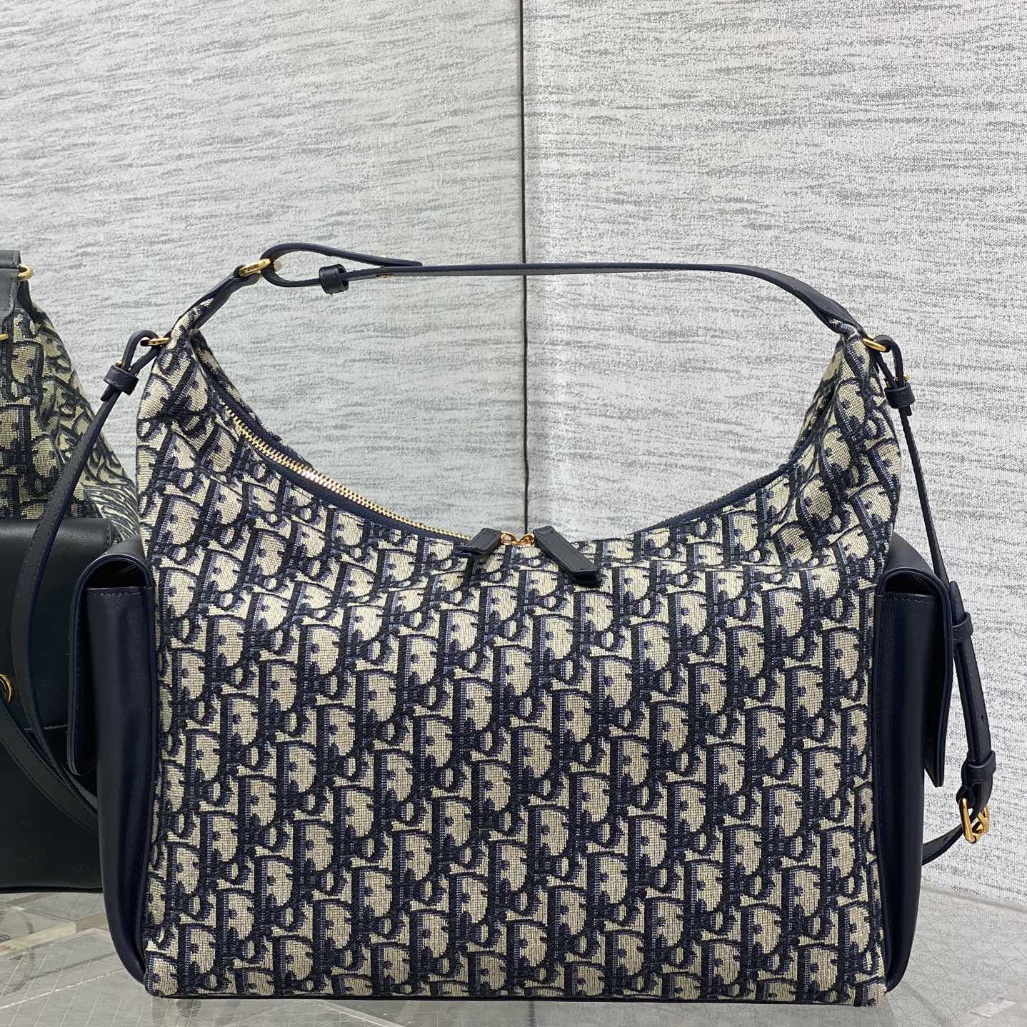 Dior Book Tote in Oblique Canvas with Lambskin Leather Trim and Zipper for Handheld Shoulder Carry
