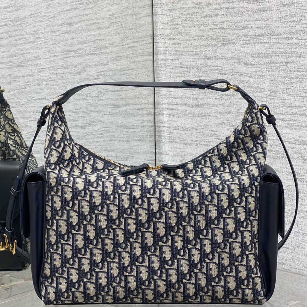 Dior Book Tote in Oblique Canvas with Lambskin Leather Trim and Zipper for Handheld Shoulder Carry