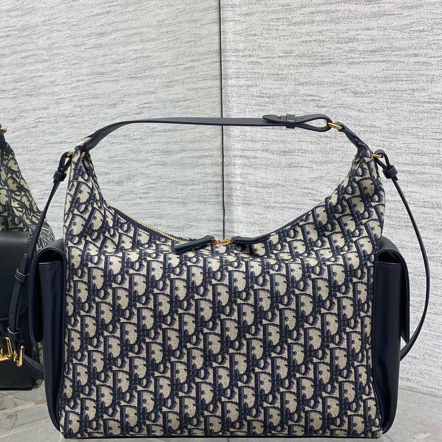 Dior Book Tote in Oblique Canvas with Lambskin Leather Trim and Zipper for Handheld Shoulder Carry