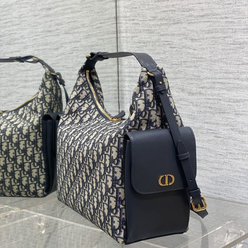 Dior Book Tote in Oblique Canvas with Lambskin Leather Trim and Zipper for Handheld Shoulder Carry