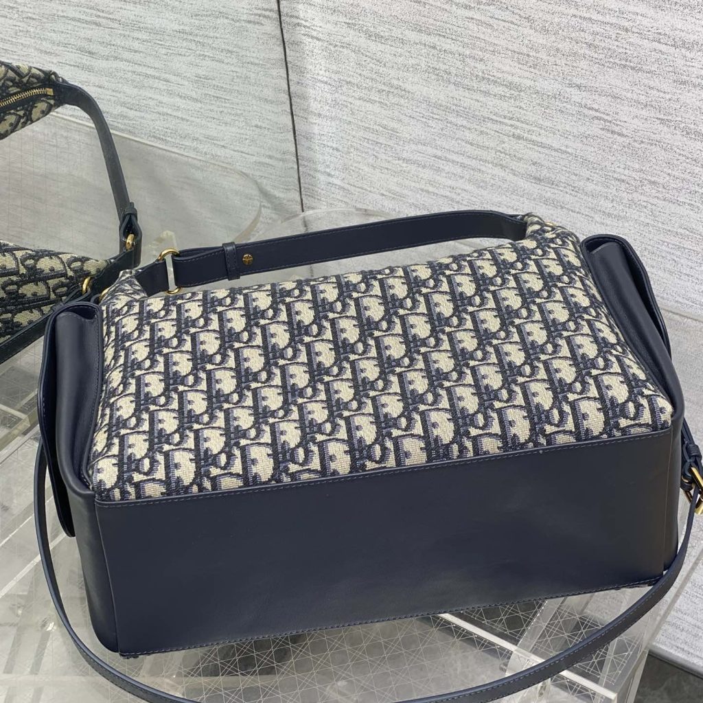 Dior Book Tote in Oblique Canvas with Lambskin Leather Trim and Zipper for Handheld Shoulder Carry