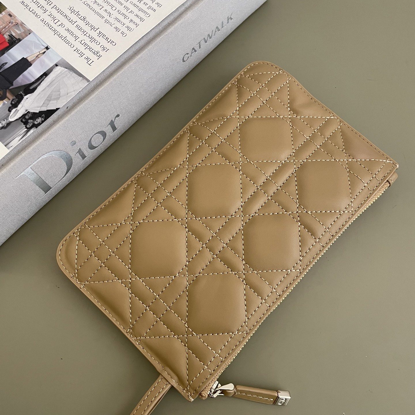 Dior Book Tote in Cannage Calfskin with Open Top for Handheld Carry 25cm in Beige Color