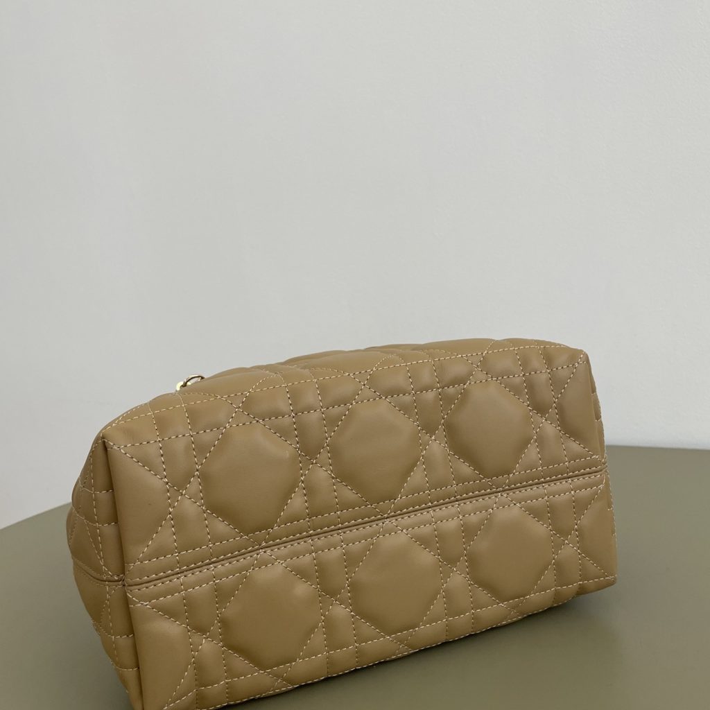 Dior Book Tote in Cannage Calfskin with Open Top for Handheld Carry 25cm in Beige Color