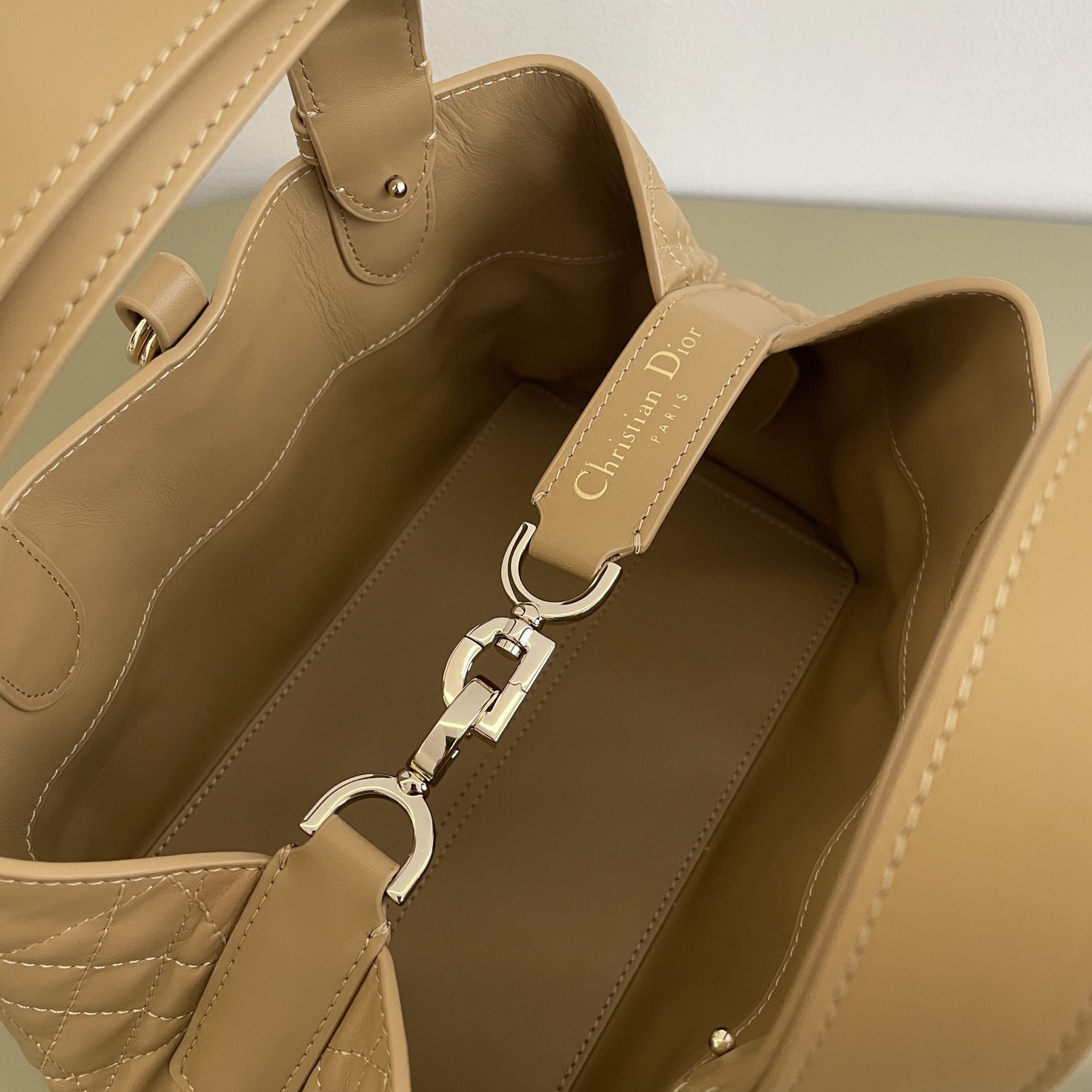 Dior Book Tote in Cannage Calfskin with Open Top for Handheld Carry 25cm in Beige Color