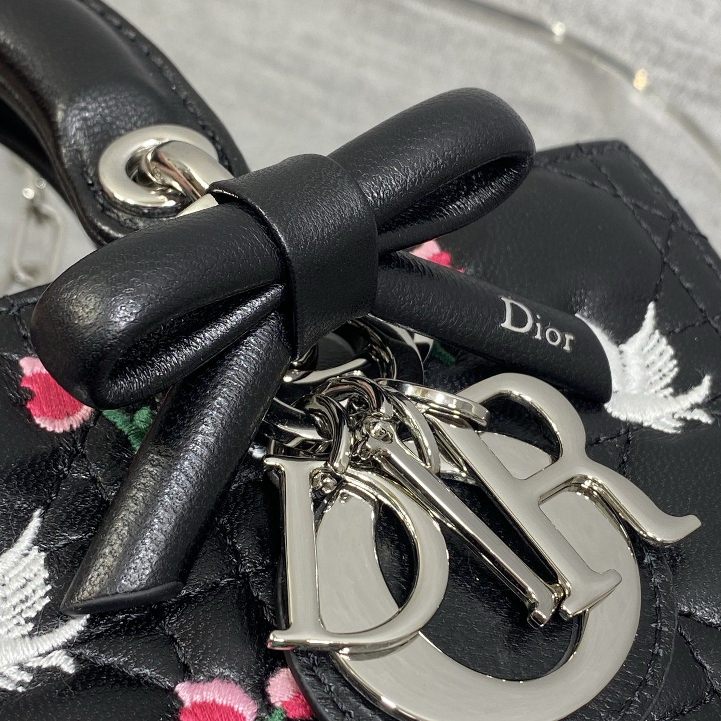 Dior Lady in Black Cannage Embroidered Leather with Magnetic Snap for Handheld Carry