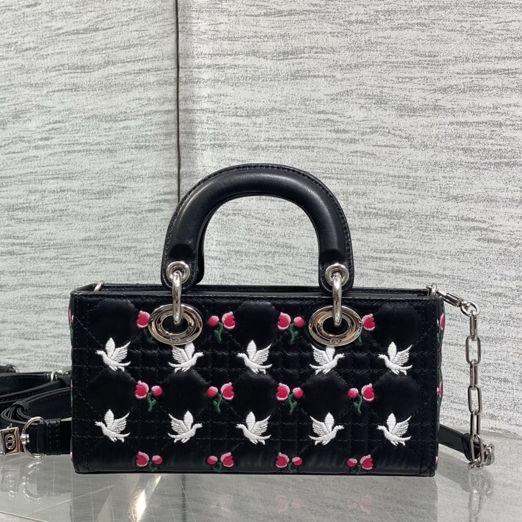 Dior Lady in Black Cannage Embroidered Leather with Magnetic Snap for Handheld Carry