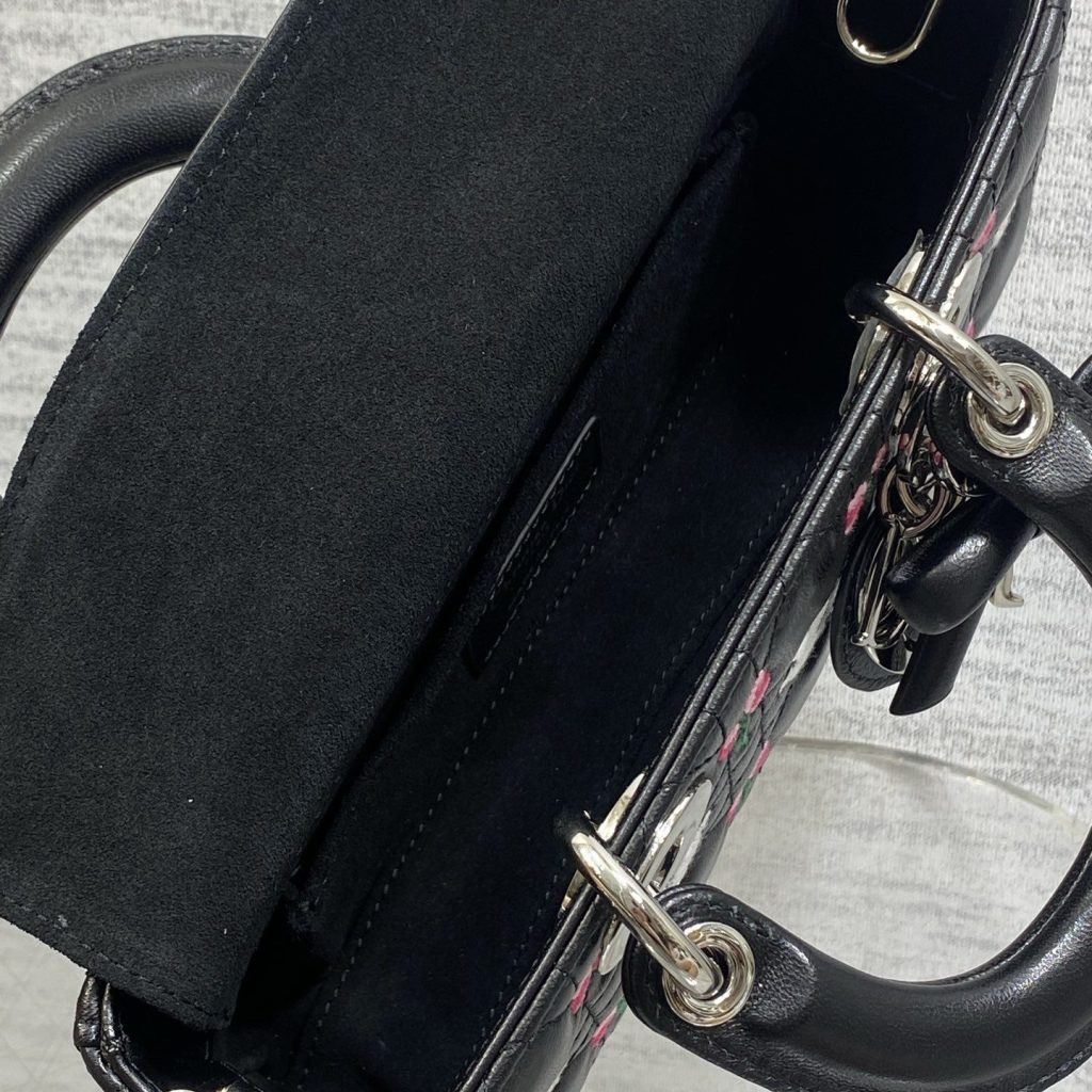 Dior Lady in Black Cannage Embroidered Leather with Magnetic Snap for Handheld Carry