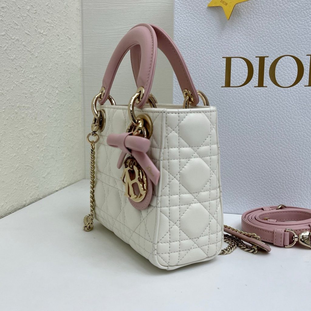 Dior Lady in Cannage Lamé Leather with Magnetic Snap for Handheld Shoulder Bag Carry