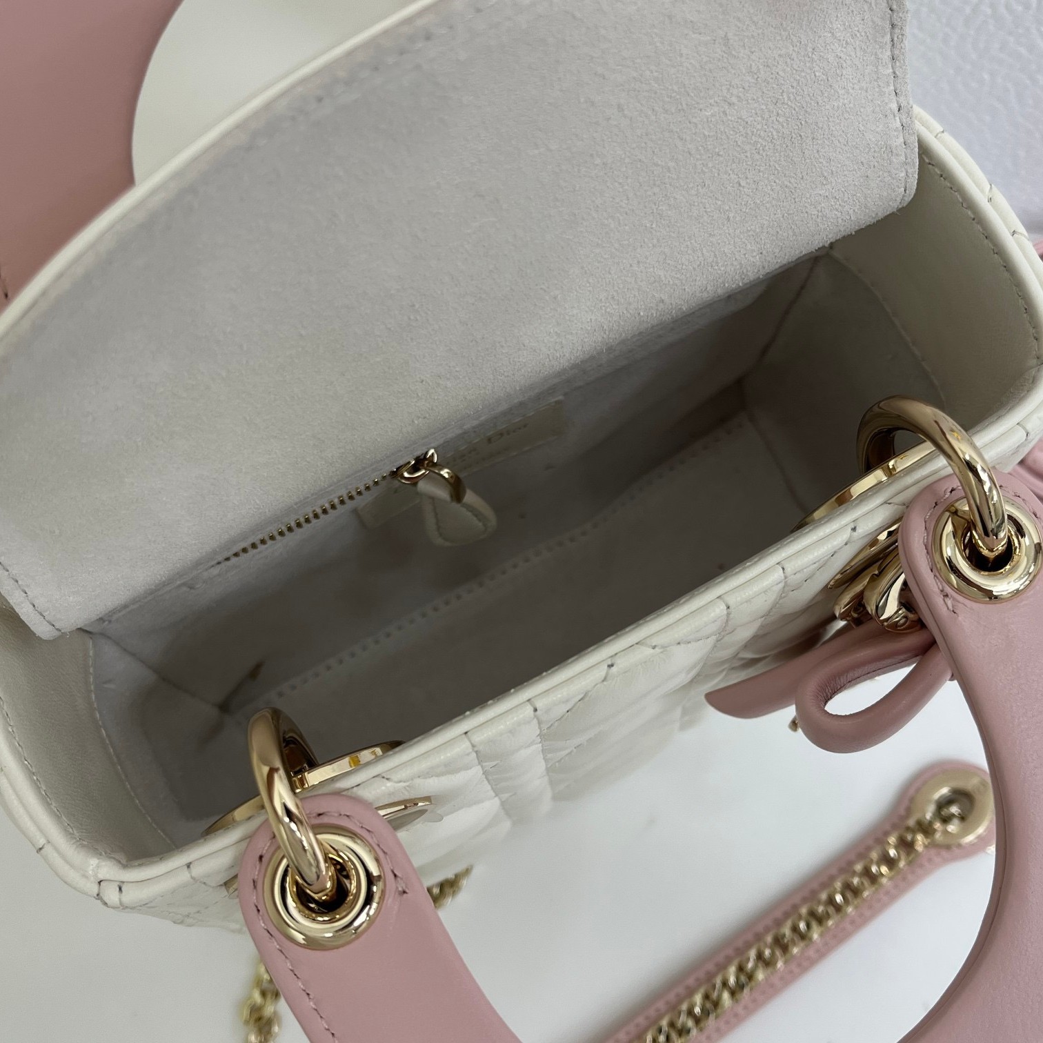 Dior Lady in Cannage Lamé Leather with Magnetic Snap for Handheld Shoulder Bag Carry