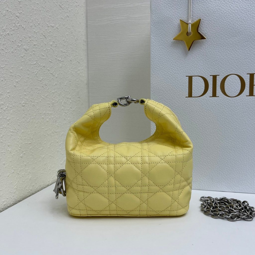 Dior Lady in Cannage Lamé Leather with Top Handle and Magnetic Snap for Handheld Shoulder Carry