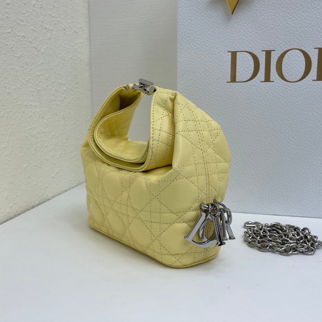 Dior Lady in Cannage Lamé Leather with Top Handle and Magnetic Snap for Handheld Shoulder Carry