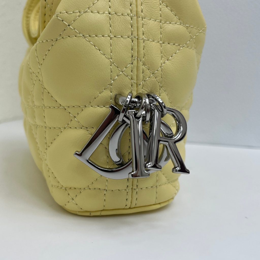 Dior Lady in Cannage Lamé Leather with Top Handle and Magnetic Snap for Handheld Shoulder Carry